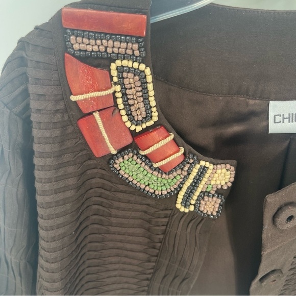 Chicos Jacket Women Size 0 (S) Brown Coat Art To Wear Beaded Collar Lined - Picture 8 of 10